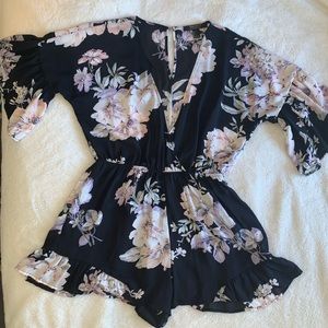 Forever 21 Black Floral Romper